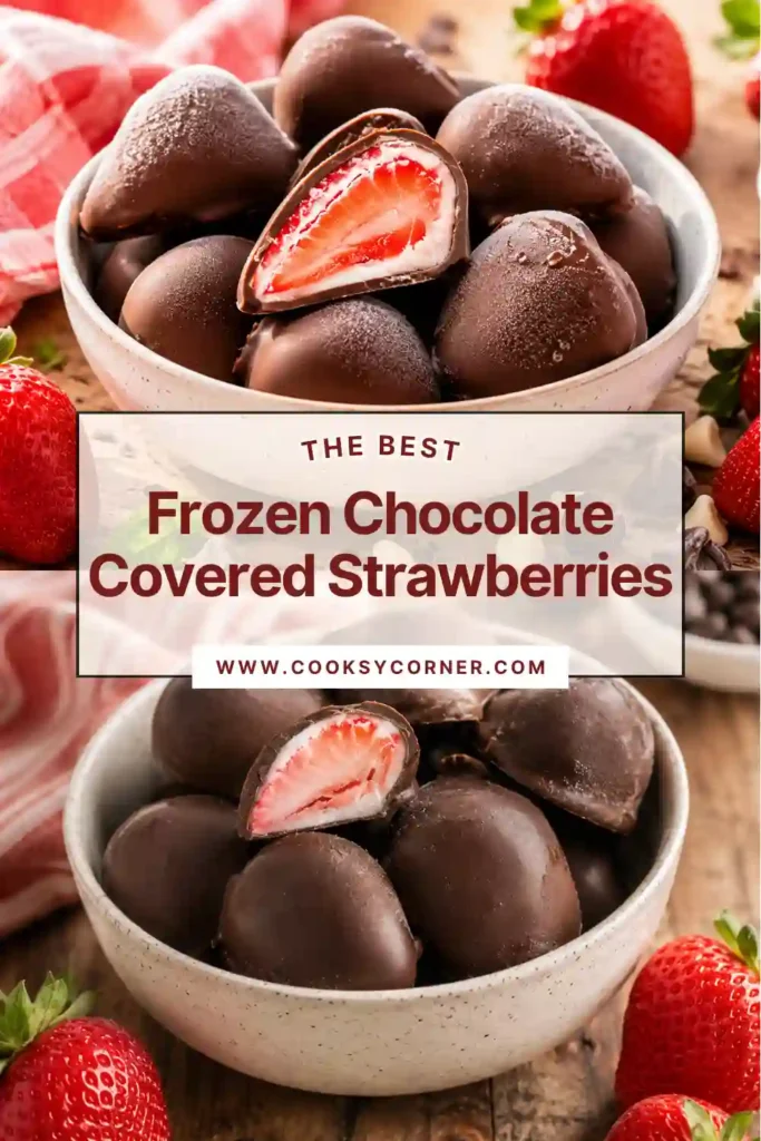 Frozen strawberry bites dipped in layers of chocolate and served as a refreshing dessert.