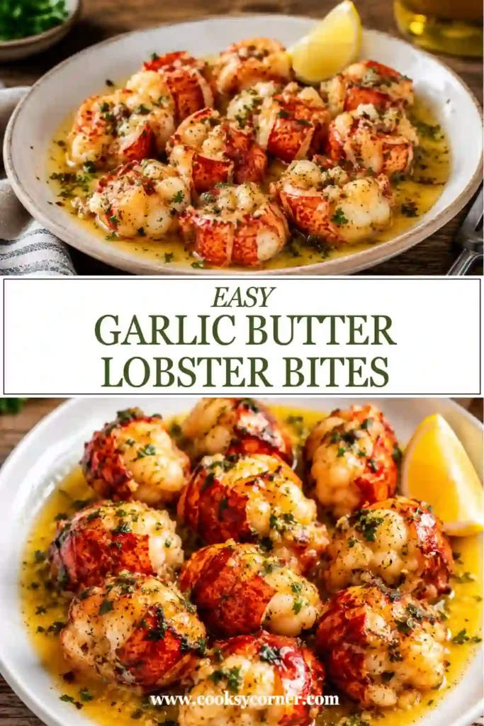 Close-up of buttery lobster tail pieces tossed with garlic, parsley, and thyme in a rich skillet sauce. This quick seafood recipe is both luxurious and easy to prepare.