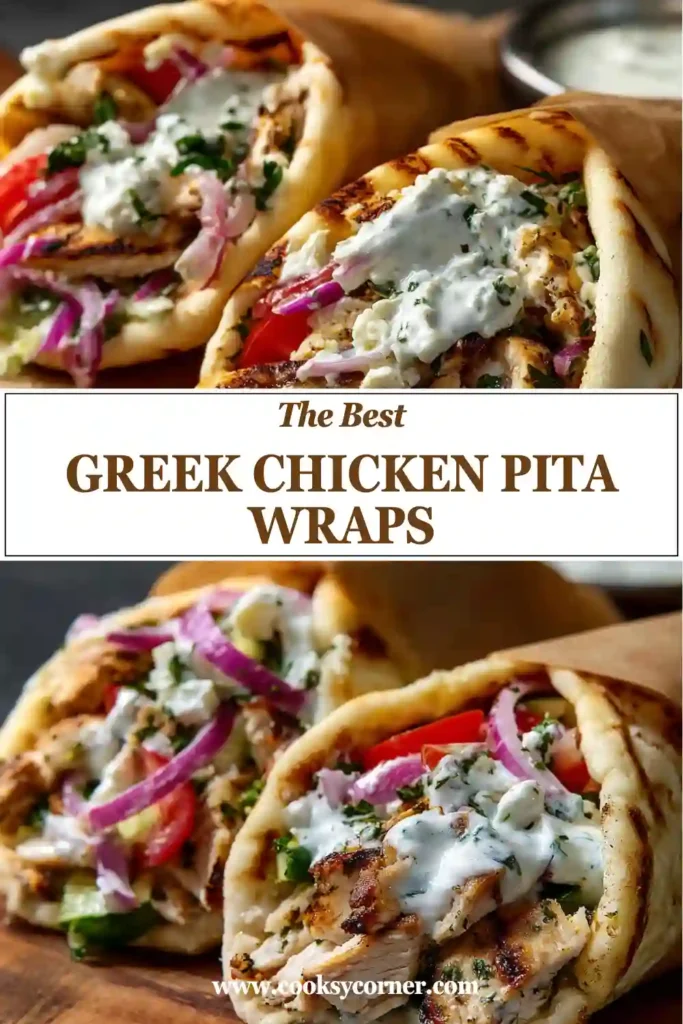 Fresh Greek chicken wrap featuring juicy sliced chicken, crunchy vegetables, feta cheese, and homemade tzatziki. Perfect for a healthy and flavorful dinner.