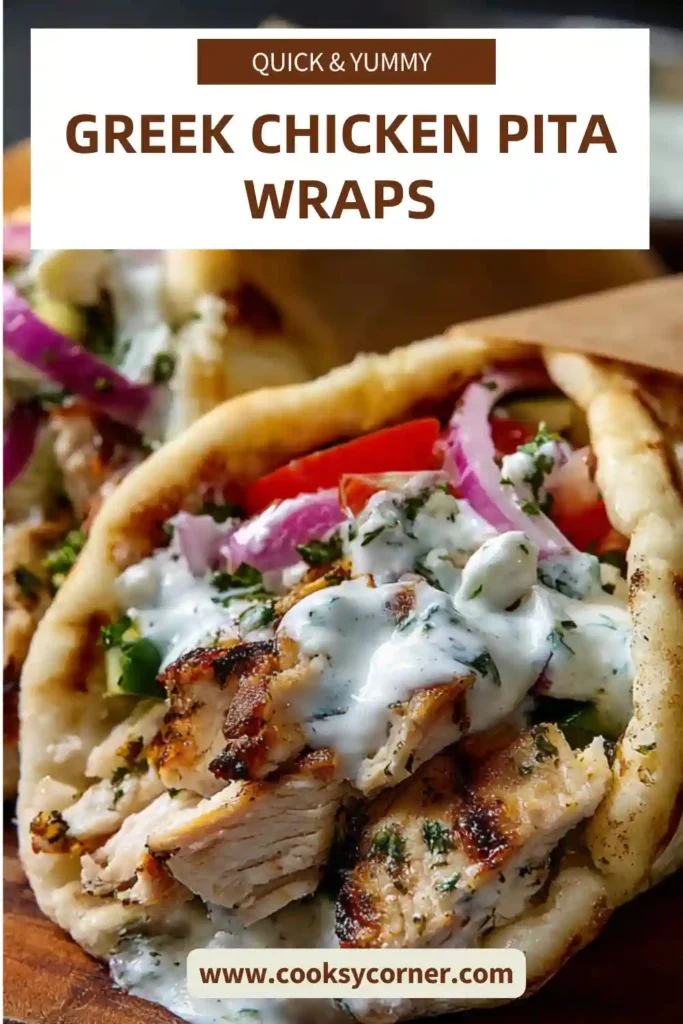 Mediterranean chicken pita wrap loaded with crisp lettuce, cucumber, tomatoes, and seasoned chicken. A delicious Greek-inspired handheld meal.