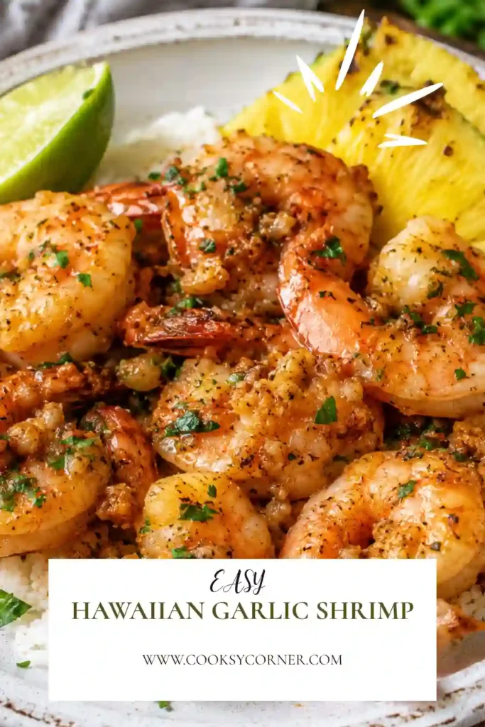 Hawaiian shrimp truck style garlic shrimp served hot with extra garlic butter. This seafood dish features fresh garlic, paprika, and lemon.