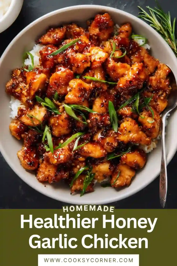 Golden chicken thigh pieces coated in a sticky honey garlic glaze.