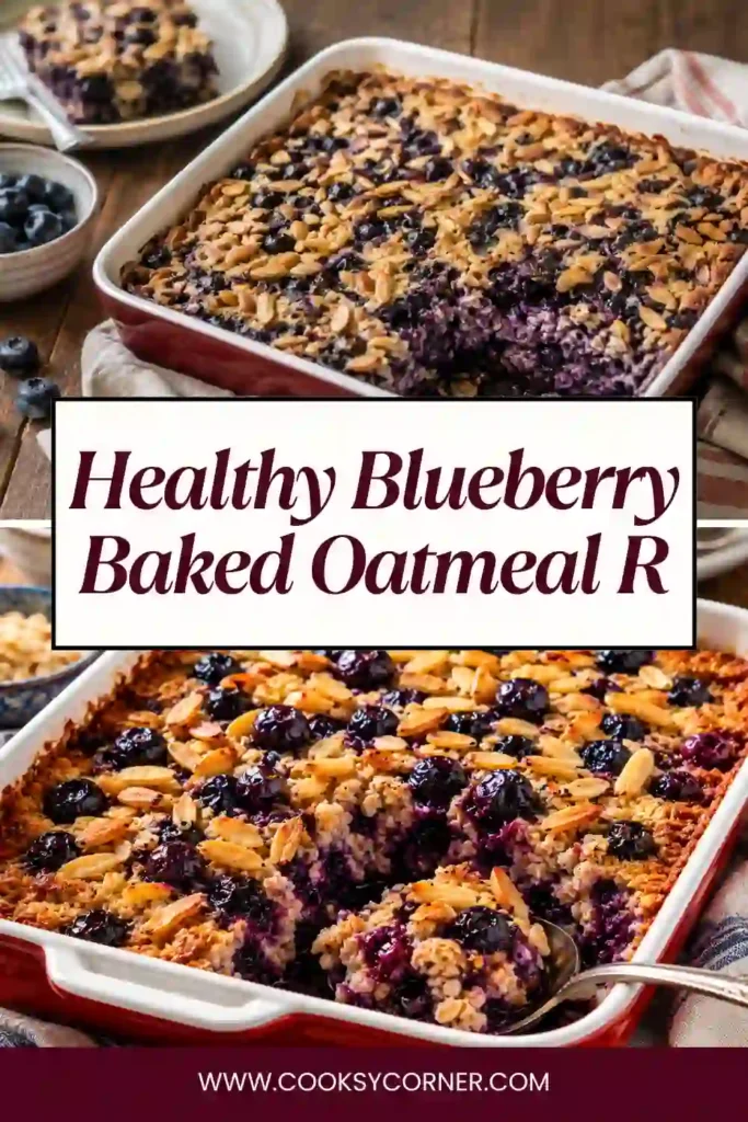 Golden blueberry baked oatmeal topped with fresh blueberries and served warm. A nutritious make-ahead breakfast packed with fiber and wholesome ingredients.