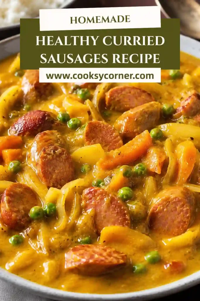 Homemade beef sausage curry served in a bowl with fluffy white rice and fresh herbs. The golden curry sauce is packed with vegetables and comforting flavors.