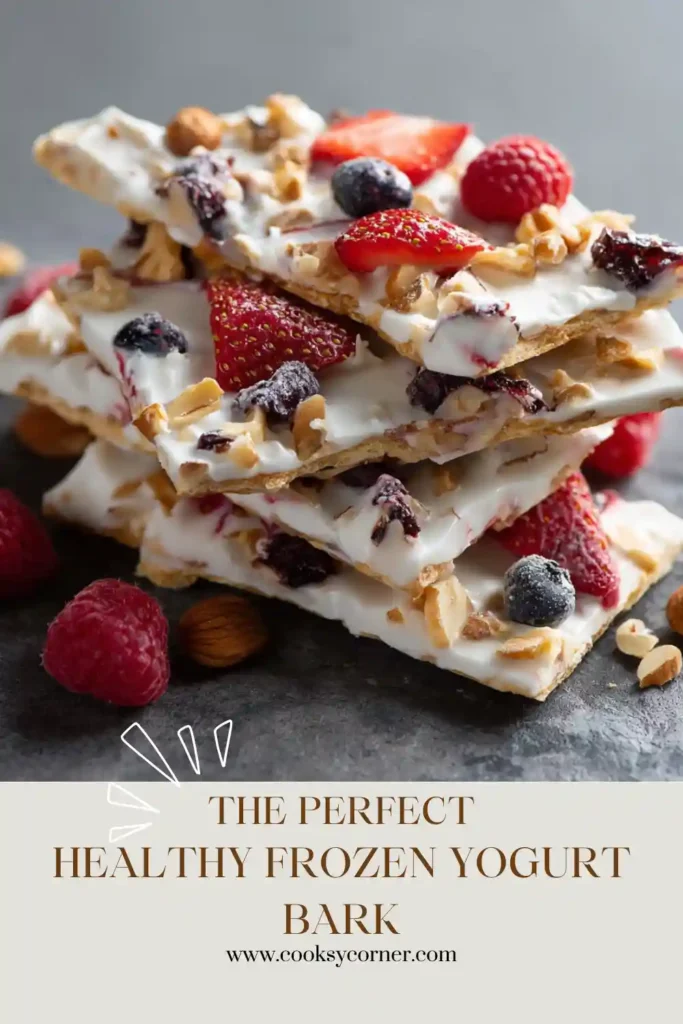 Healthy yogurt bark broken into pieces and served frozen.