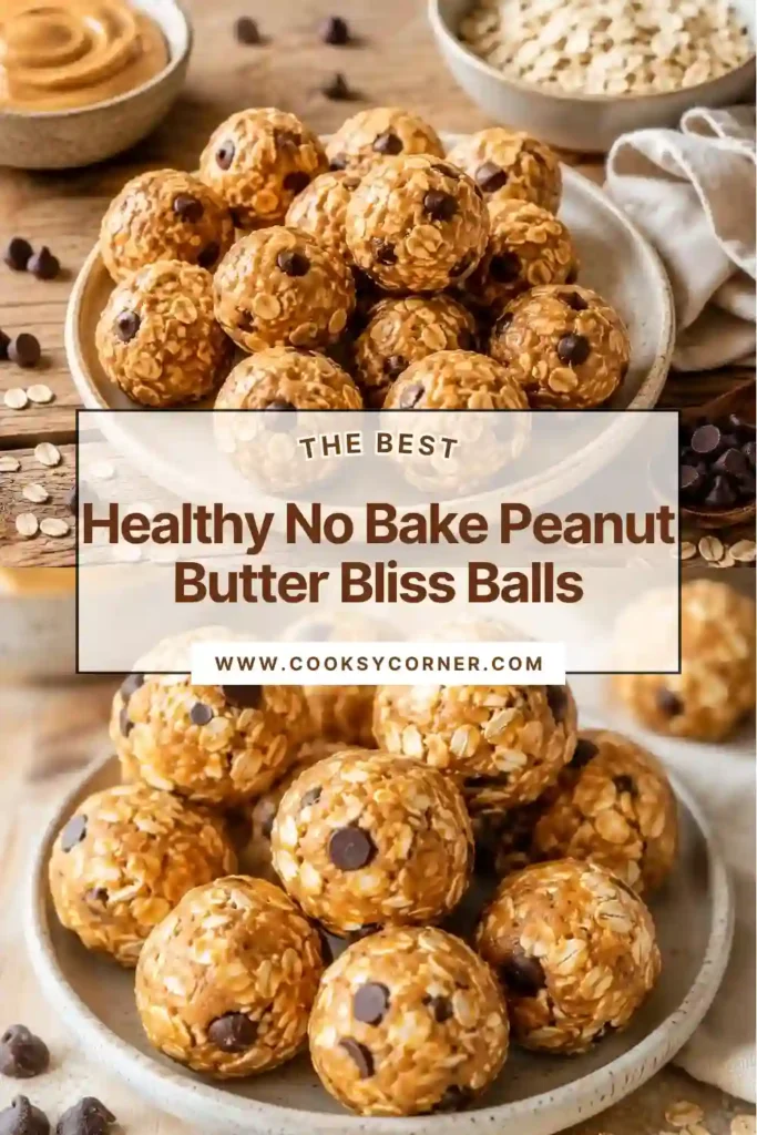 Healthy No-Bake Peanut Butter Bliss Balls arranged on a serving tray. Soft, chewy, and naturally sweetened, these oatmeal energy bites are ideal for busy lifestyles.