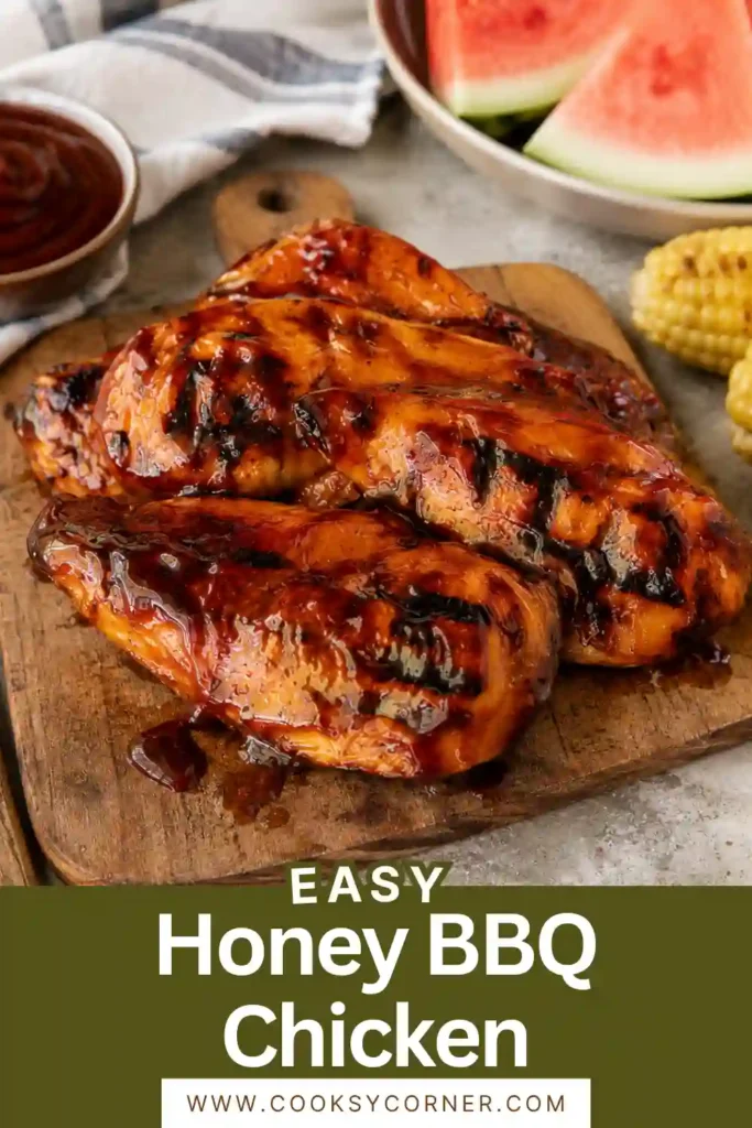 Juicy Honey BBQ Chicken breasts glazed with homemade barbecue sauce and grilled until caramelized with beautiful grill marks.