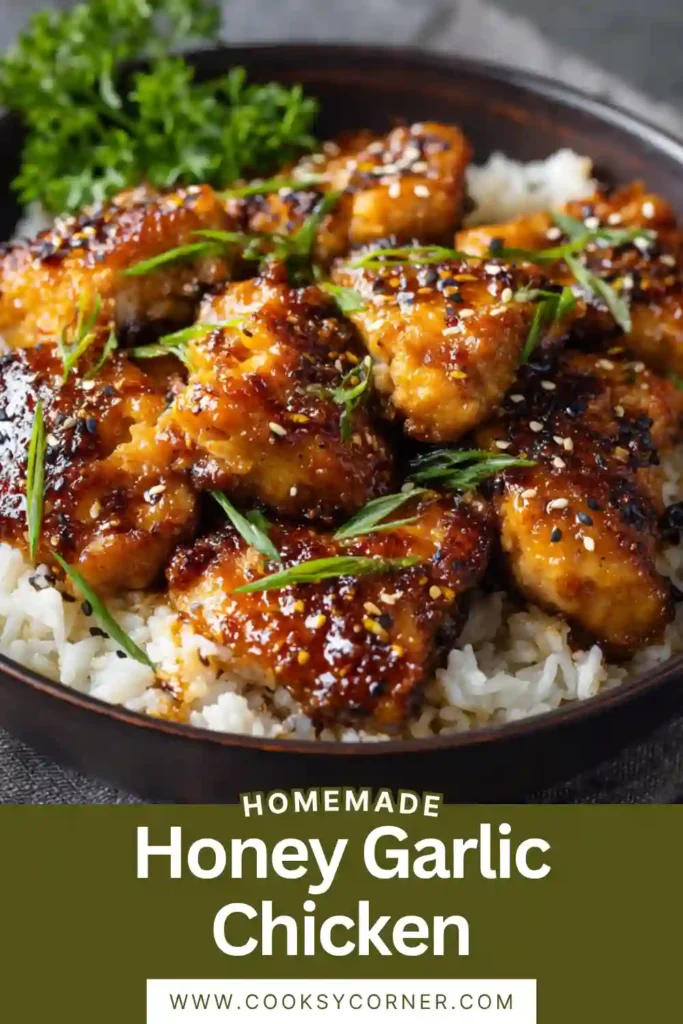 Tender chicken bites coated in a sweet and savory honey garlic sauce.