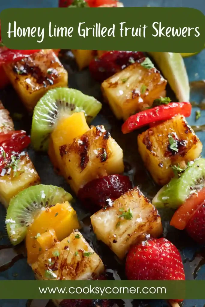 Fresh fruit kabobs grilled until caramelized and brushed with a sweet honey lime sauce. A vibrant and healthy summer dessert.