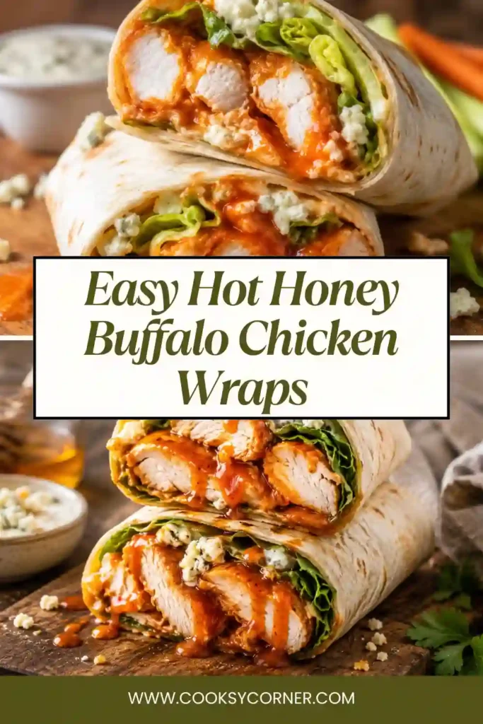 Buffalo chicken wraps sliced in half and filled with crunchy lettuce, chicken tenders, ranch dressing, and crumbled blue cheese.