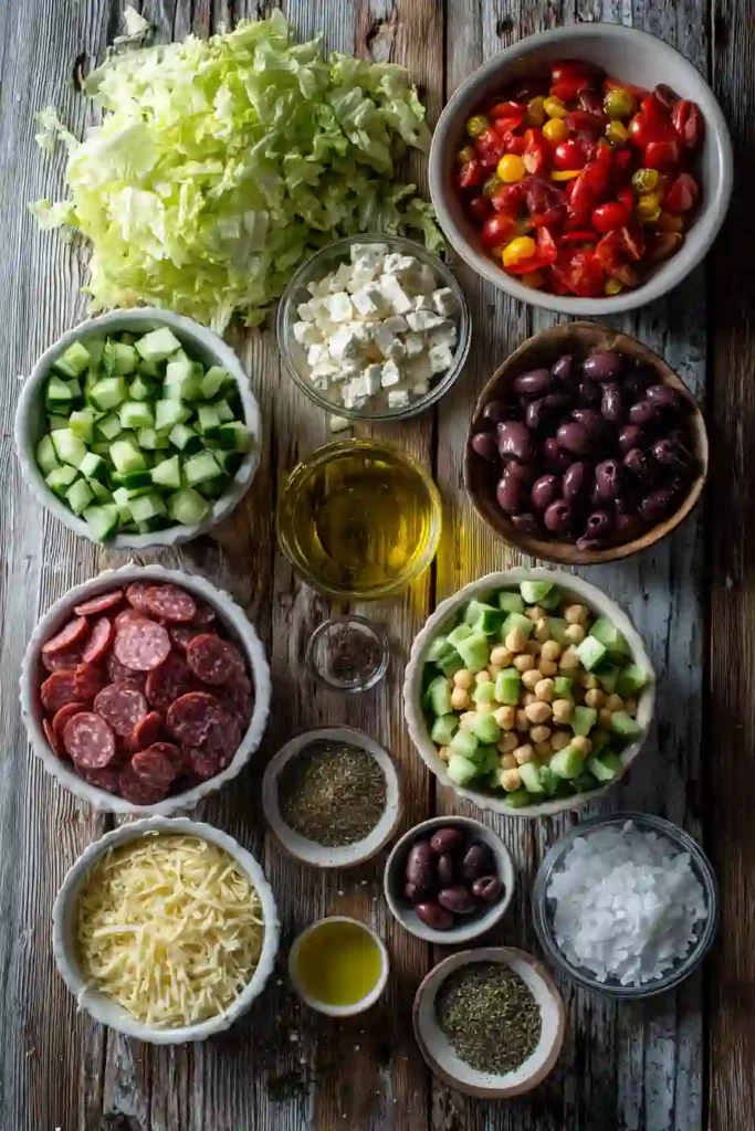Colorful Italian Chopped Salad topped with Parmesan cheese and tossed in a tangy homemade vinaigrette. Fresh ingredients create a vibrant and satisfying meal.