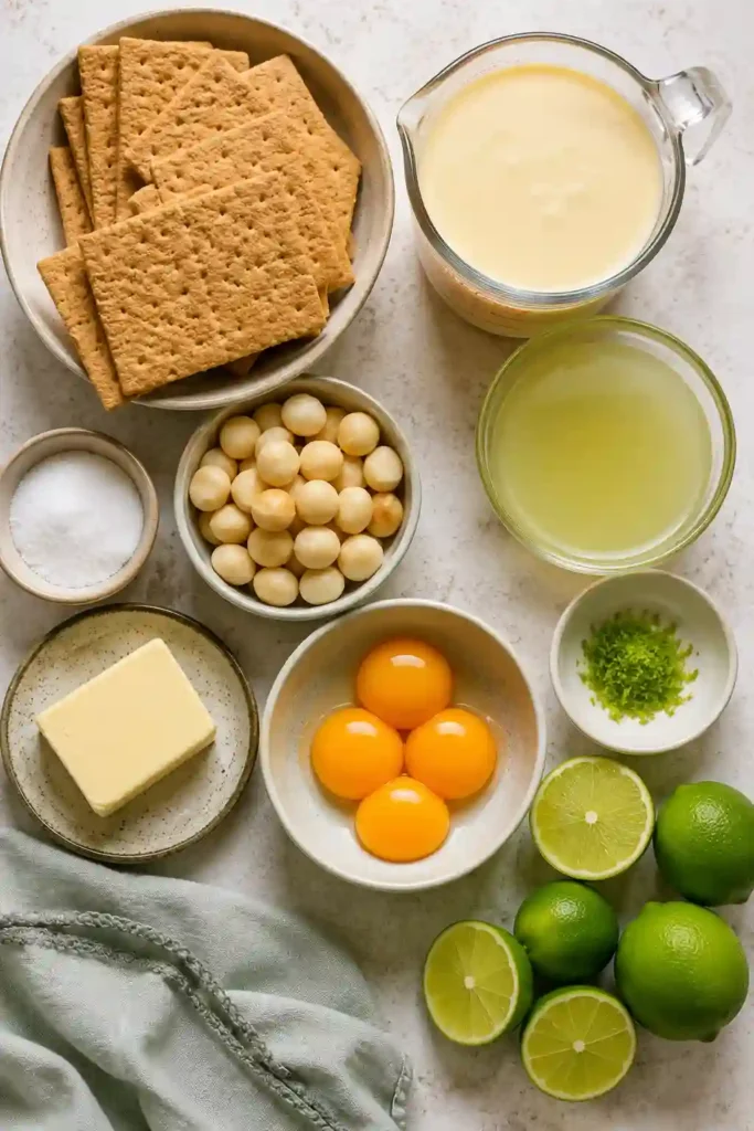 A chilled slice of creamy key lime pie served with whipped cream and lime zest. The buttery crust provides a delicious base for the citrus filling.