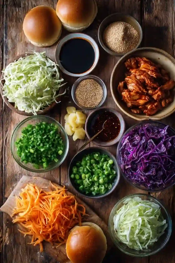 Tender Korean BBQ chicken layered with colorful cabbage slaw inside a toasted sandwich bun. This easy chicken sandwich recipe is ideal for family meals.