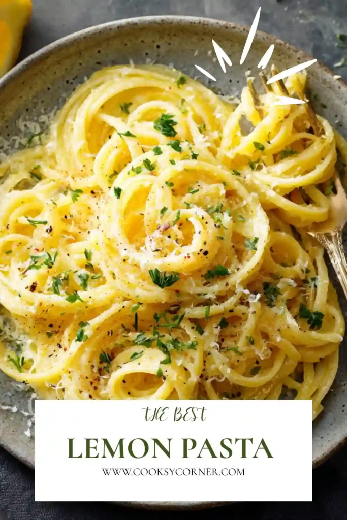 Garlic Lemon Pasta with silky Parmesan sauce and fresh herbs. The pasta is beautifully coated in a creamy lemon butter dressing.