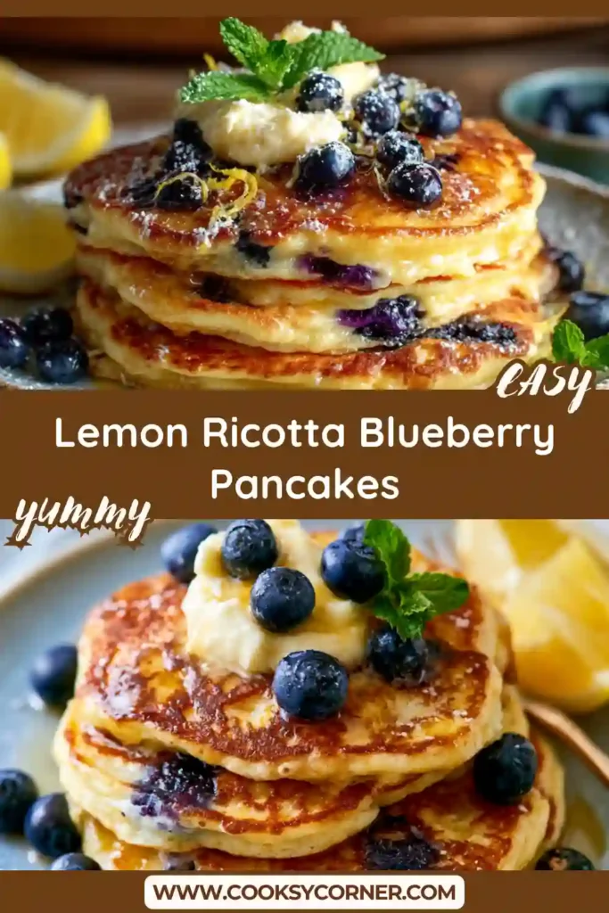 Fluffy lemon ricotta pancakes served with blueberries and creamy honey butter. A delicious homemade brunch recipe with a light, tender texture.