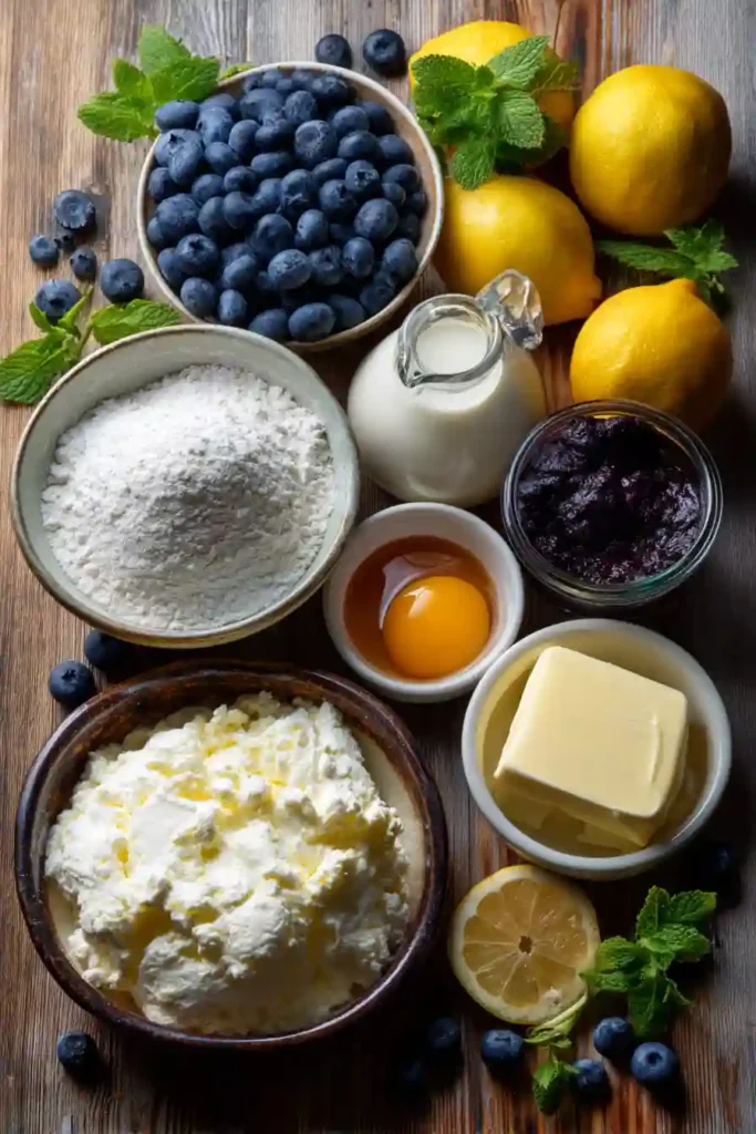 Homemade Lemon Ricotta Blueberry Pancakes stacked high and garnished with fresh berries. Perfect for weekend brunch and family breakfasts.