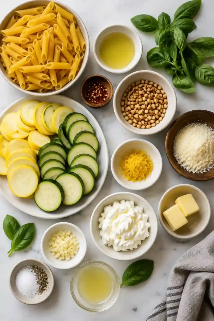Homemade Light Summer Squash Pasta featuring sautéed zucchini, yellow squash, goat cheese, and fresh herbs. A quick vegetarian pasta recipe perfect for warm-weather meals.