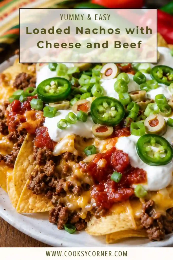 Homemade loaded nachos layered with seasoned ground beef, refried beans, and melted cheese. Served fresh with salsa and sour cream.
