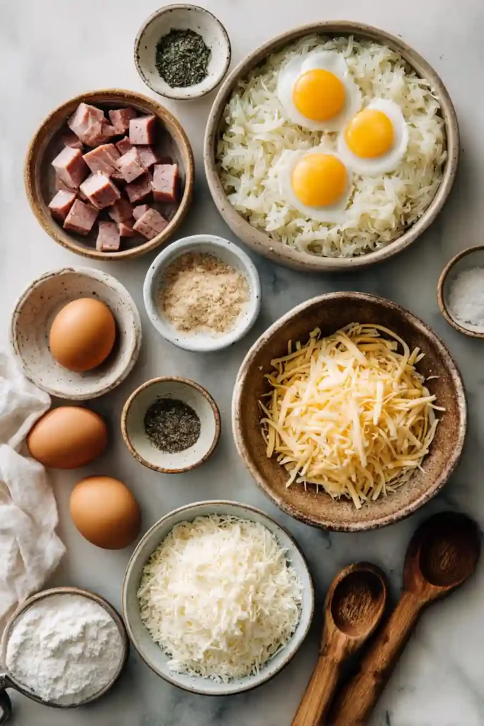 High-protein breakfast bars with hash browns and cheese.
