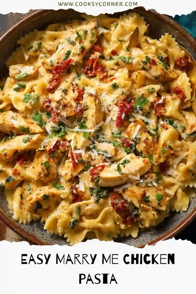 Sun-dried tomato chicken pasta in a rich Parmesan cream sauce.