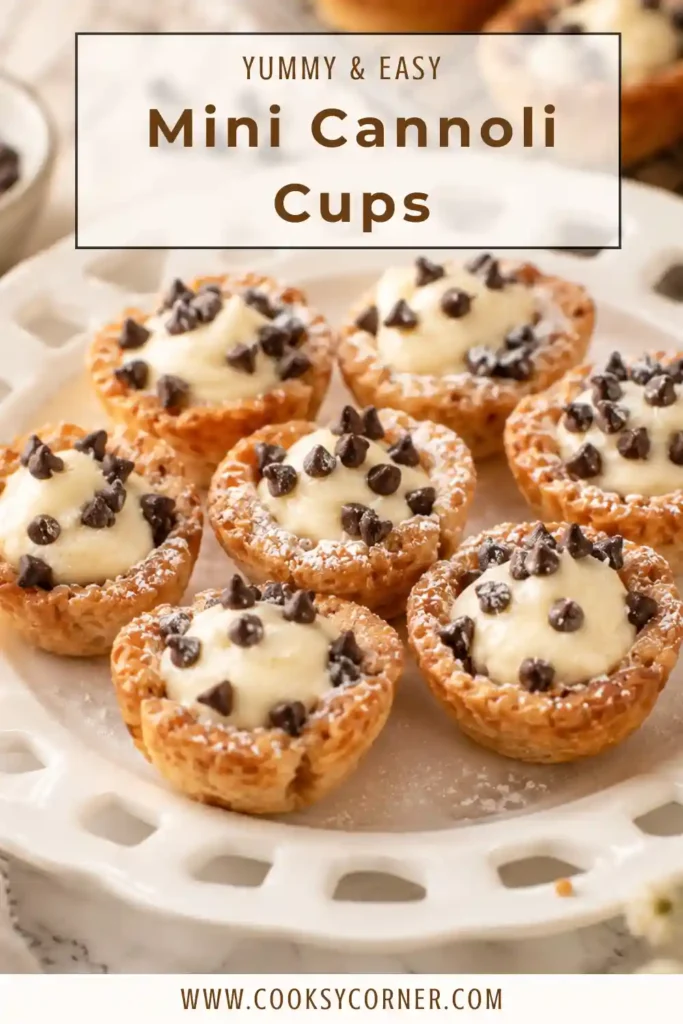 Golden baked Mini Cannoli Cups with sweet ricotta cream and powdered sugar. This easy mini cannoli recipe creates a beautiful party dessert with authentic Italian flavors.