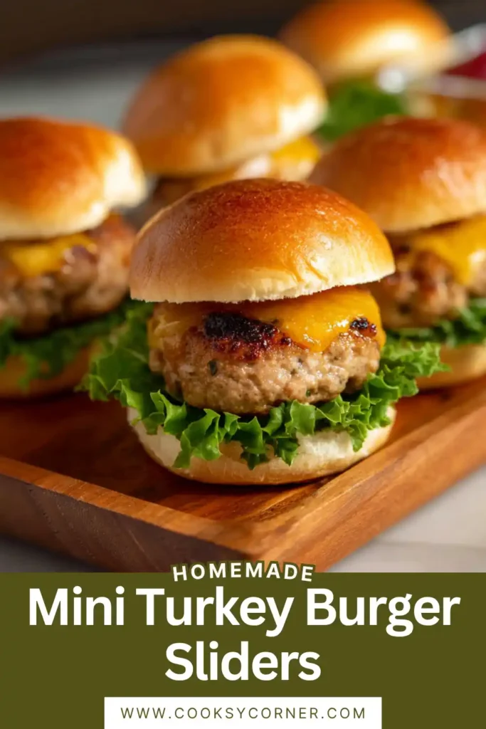 Mini Turkey Burger Sliders topped with melted cheese on soft slider buns.