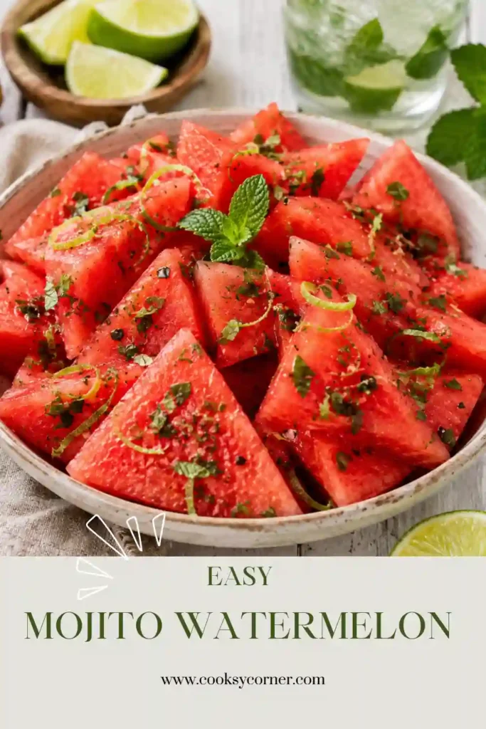 Juicy watermelon slices drizzled with lime dressing and garnished with mint. This mint lime watermelon recipe offers a fresh and healthy summer side dish.