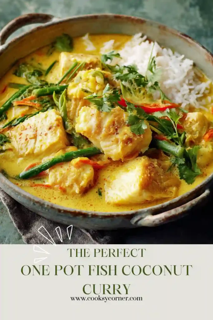 Creamy coconut fish curry topped with lime wedges and fresh chili. Served over steamed brown rice.