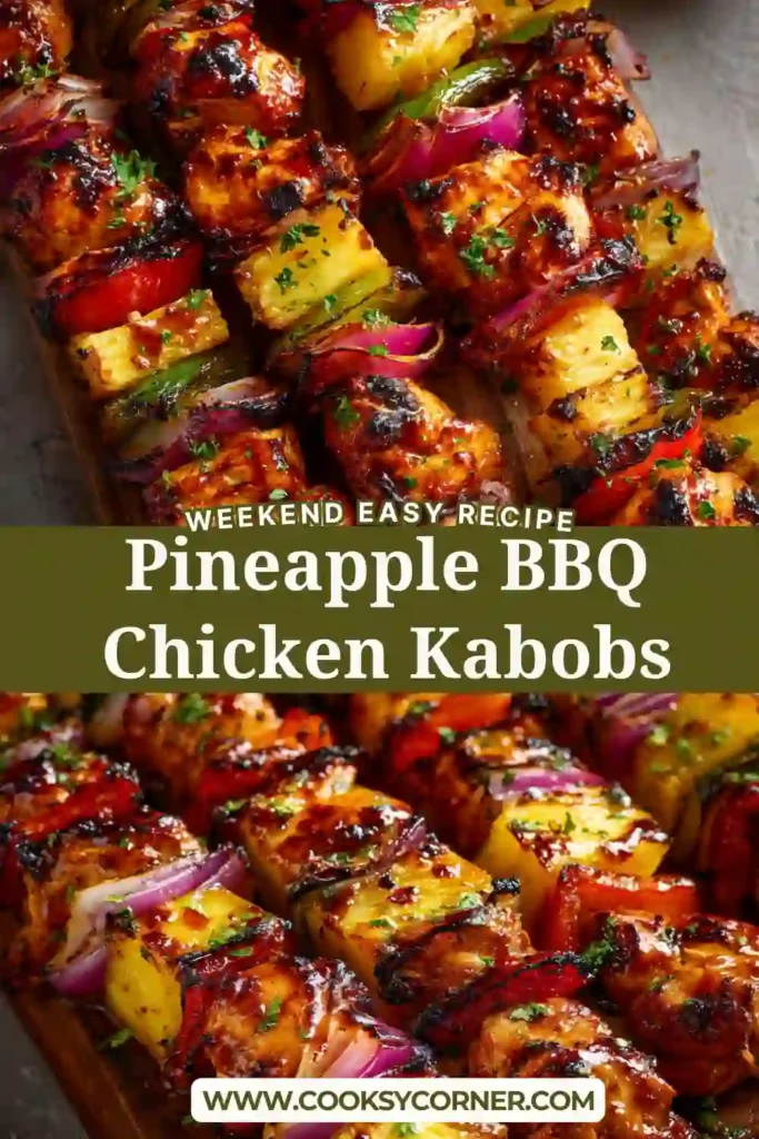 Freshly grilled chicken kabobs featuring pineapple, red onion, and bell peppers. A vibrant summer grilling recipe packed with sweet and smoky flavor.