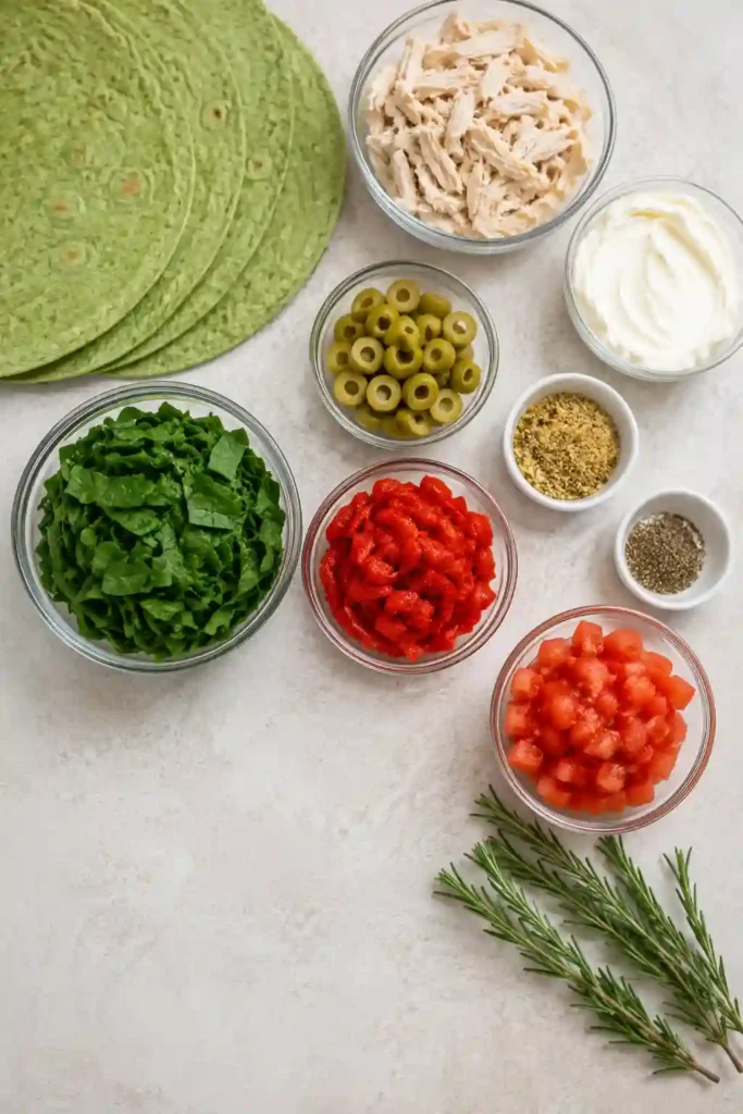 A holiday appetizer board featuring a Pinwheel Christmas Tree made from sliced chicken wraps. Bright colors and seasonal presentation make it perfect for Christmas celebrations.