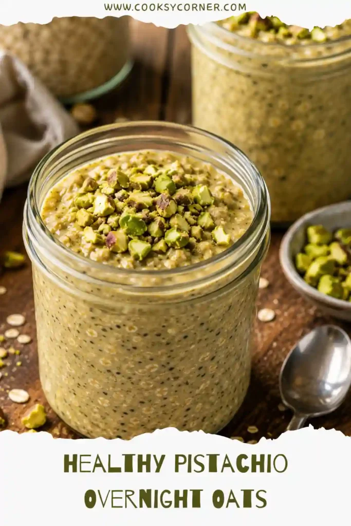 Healthy Pistachio Overnight Oats prepared with rolled oats, pistachio butter, and roasted pistachios. This easy make-ahead breakfast is nutritious, filling, and perfect for busy mornings.