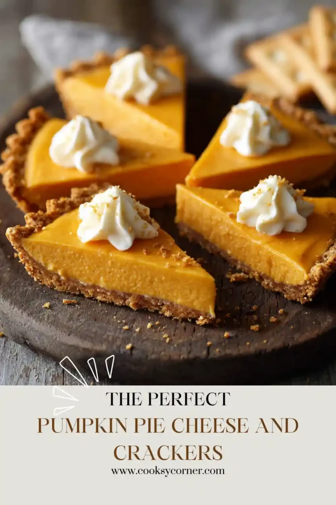Close-up of Pumpkin Pie Cheese and Crackers topped with a dollop of cream cheese. The colorful autumn-inspired appetizer is perfect for holiday entertaining and seasonal celebrations.