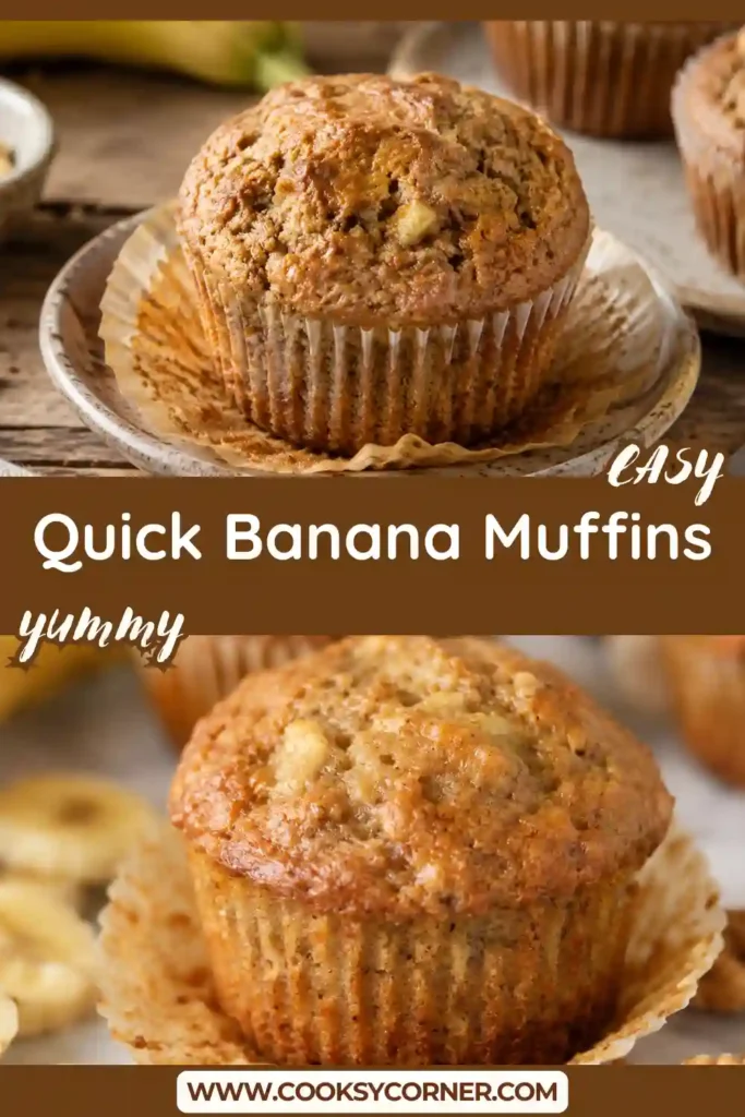 Moist homemade banana muffins made with ripe bananas, cinnamon, and brown sugar, arranged on a serving plate.