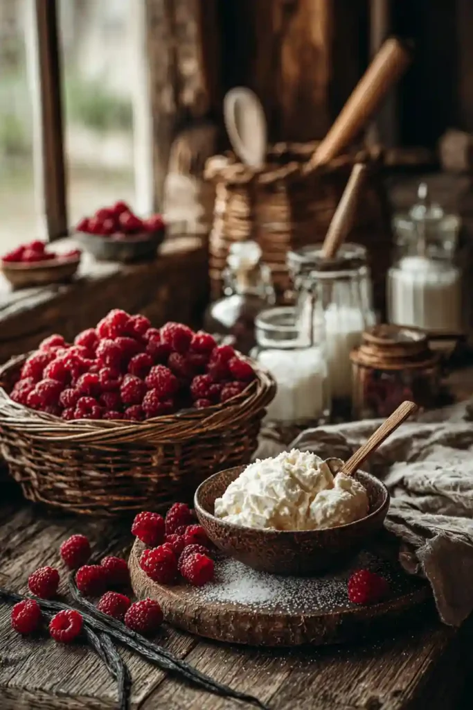 Homemade Raspberry Swirl Frozen Greek Yogurt served in a bowl with fresh berries on top. Creamy yogurt and raspberry puree create a colorful frozen dessert.
