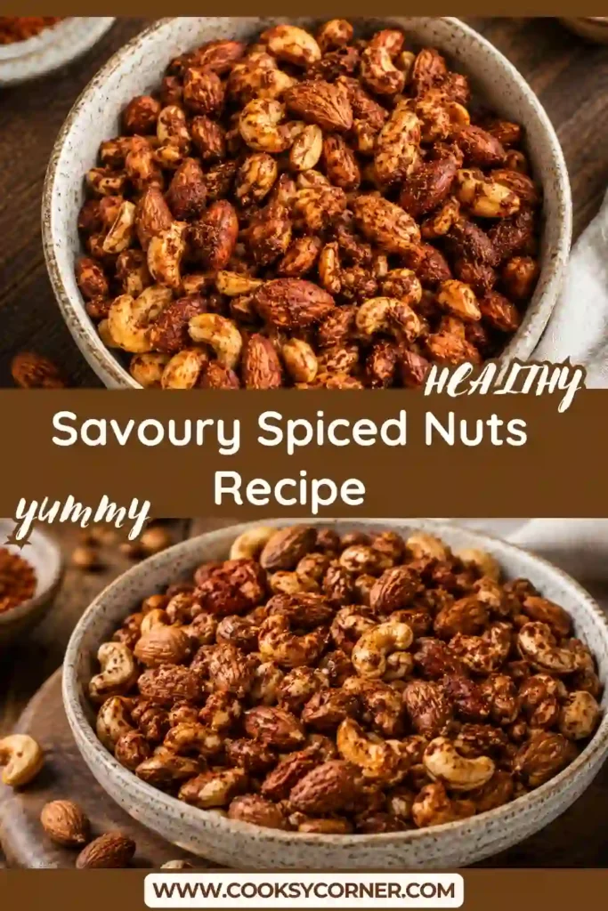 Homemade roasted mixed nuts seasoned with paprika, garlic powder, and chili spices. A healthy protein-rich snack ideal for entertaining.