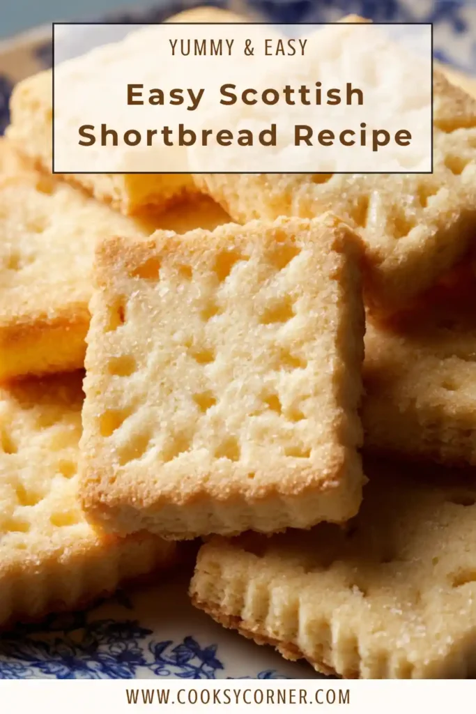 Homemade Scottish Shortbread cooling after baking in a rectangular pan. Crisp edges and tender buttery texture make this classic recipe irresistible.