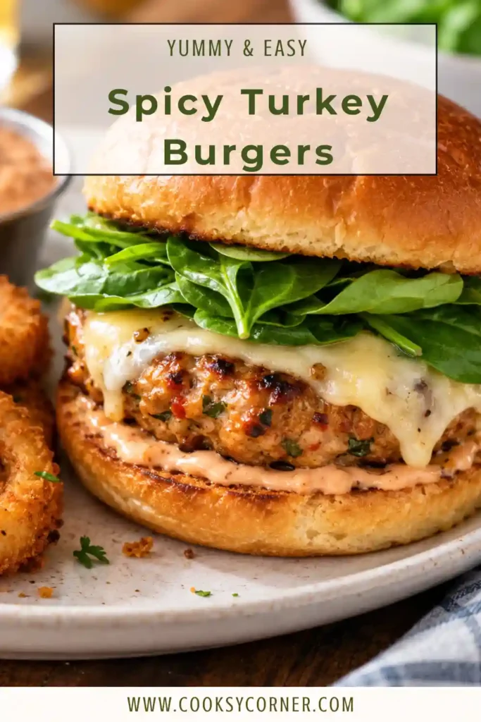 Grilled Spicy Turkey Burgers made with lean ground turkey, chipotle peppers, and roasted green chile. Tender, juicy burgers finished with melted cheddar cheese.