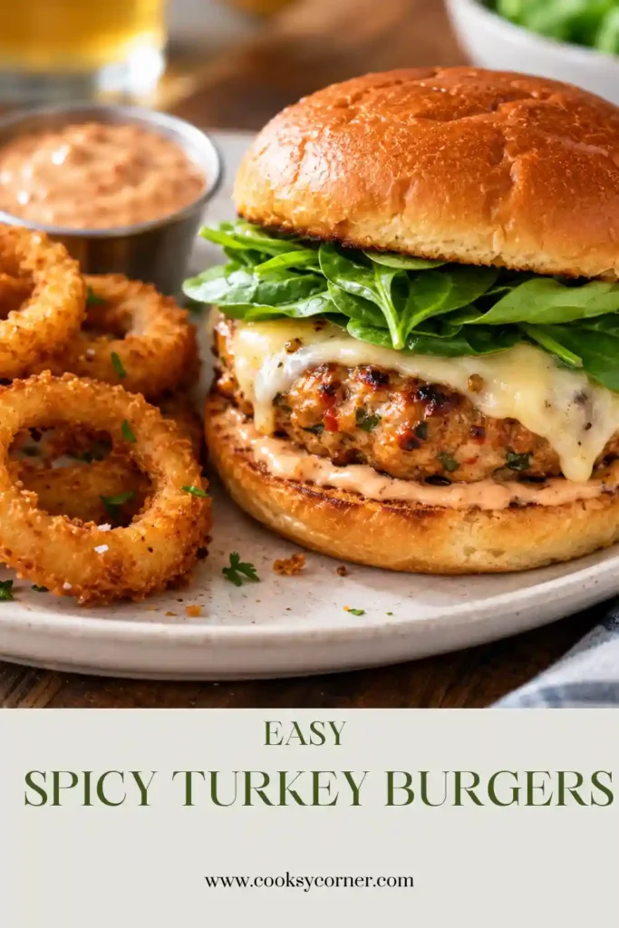 Homemade Spicy Turkey Burgers served on brioche buns with fresh vegetables and roasted green chile. A healthy grilled turkey burger recipe perfect for family dinners.
