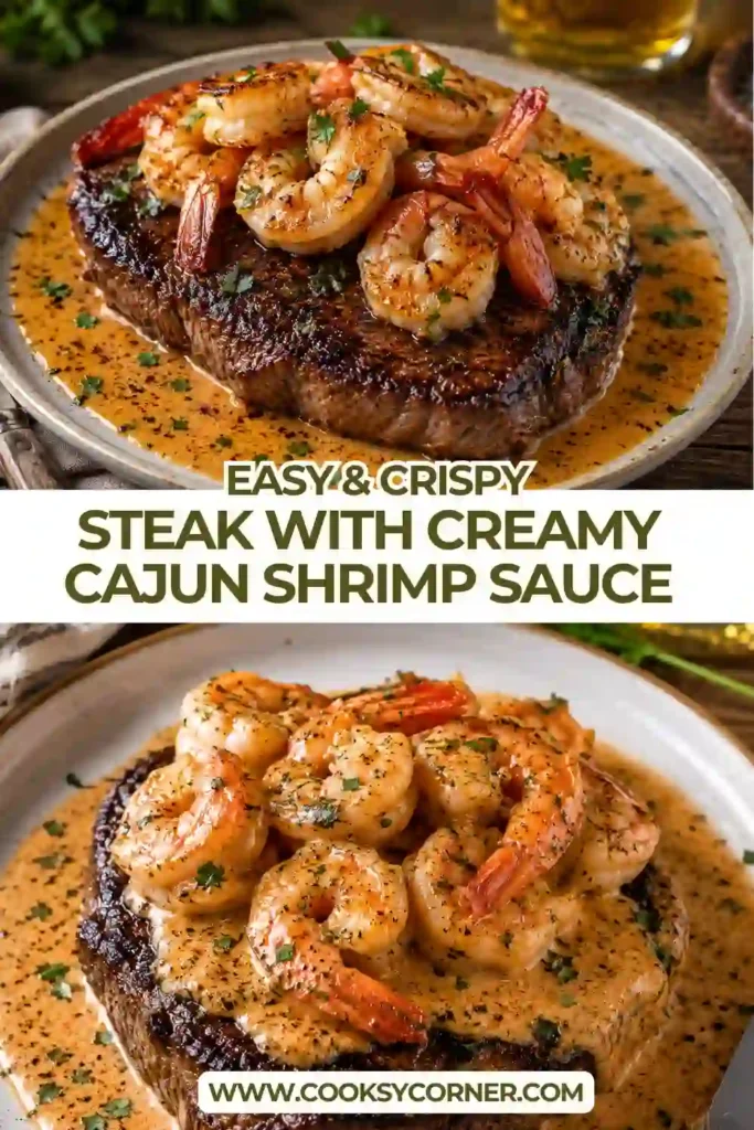 Perfectly seared steak served with tender shrimp in a creamy Cajun garlic Parmesan sauce. This surf and turf recipe is rich, comforting, and ideal for special dinners.