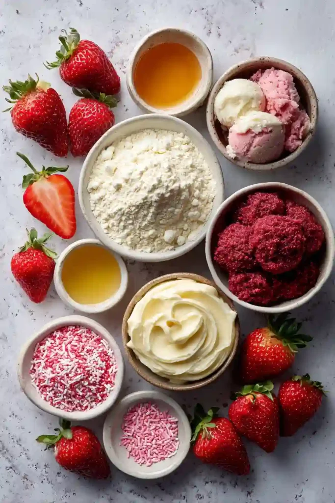 No-bake Strawberry Cheesecake Protein Balls topped with strawberry crumbs. These easy protein bites are creamy, sweet, and packed with flavor.