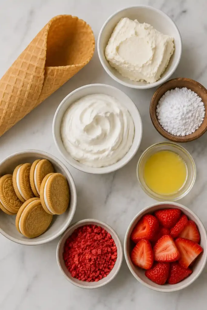 Homemade Strawberry Crunch Cheesecake Tacos featuring a rich cream cheese filling and crunchy strawberry cookie coating.