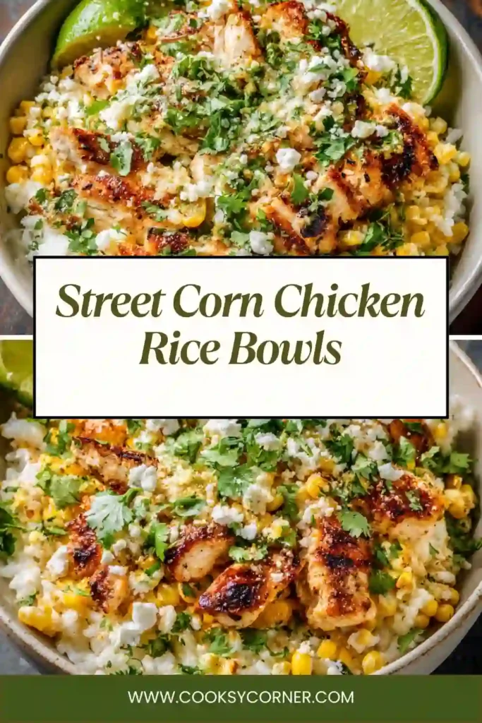 Chicken rice bowls served with elote corn mixture and fresh toppings.