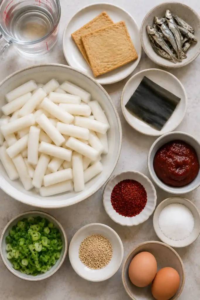 Classic Korean street food featuring spicy rice cakes simmered in homemade gochujang sauce.