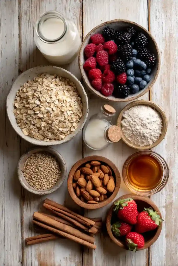 Homemade Vanilla Berry Baked Oatmeal baked until golden and topped with colorful mixed berries. A nourishing vegan breakfast packed with flavor.