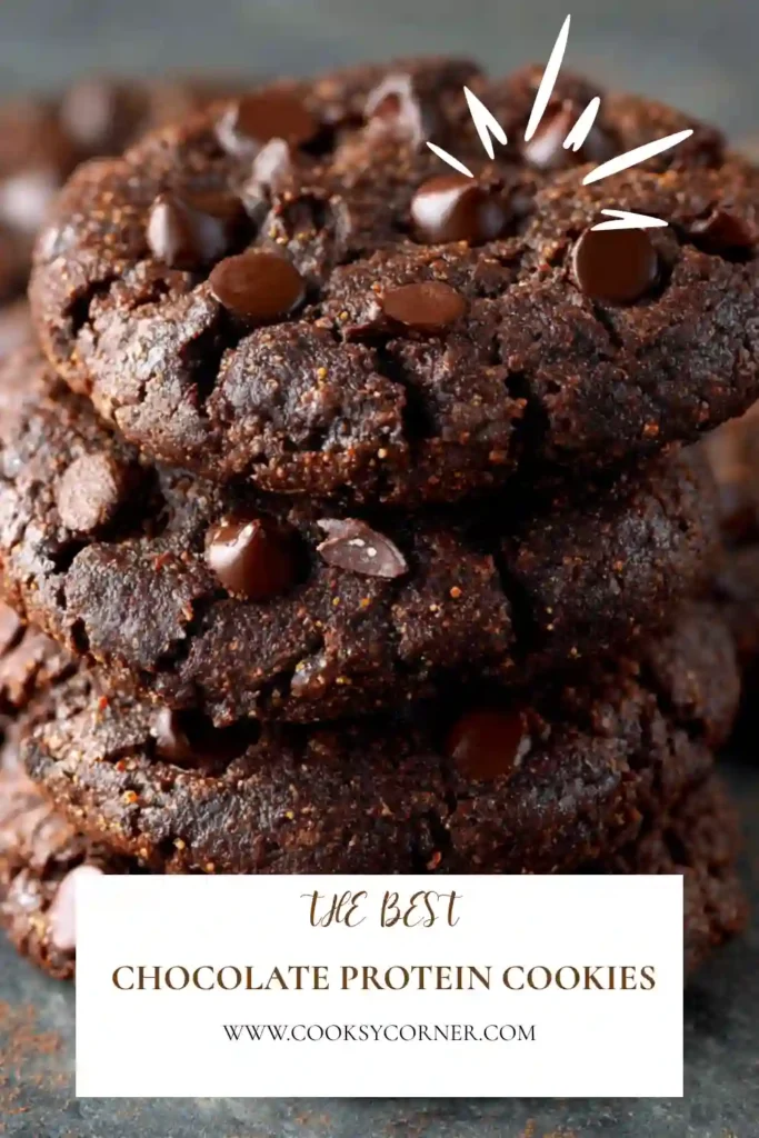 Homemade Chocolate Protein Cookies made with protein powder and peanut butter. The cookies feature a deep chocolate color and bakery-style appearance.