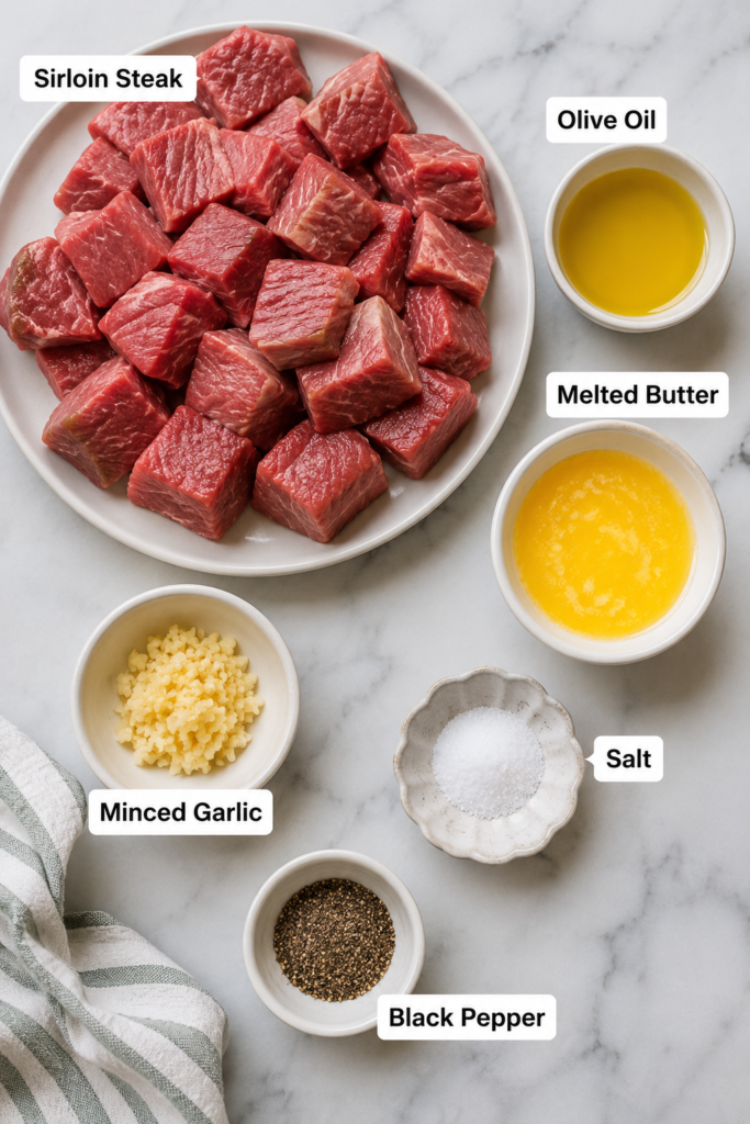 Flavorful Air Fryer Steak Bites made from sirloin steak and finished with melted garlic butter. Crispy on the outside and juicy on the inside.