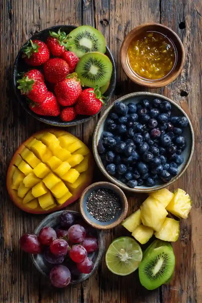 Homemade Fruit Salad with Honey Lime Dressing served fresh with seasonal fruit and poppy seed dressing. A healthy and vibrant fruit salad recipe.