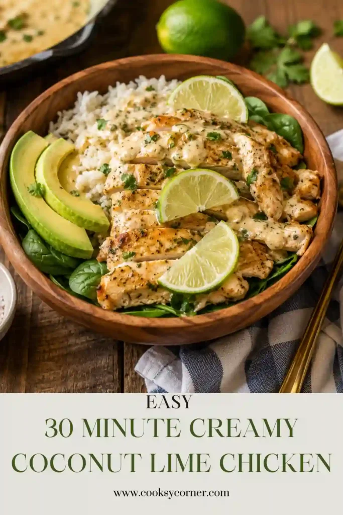 Juicy chicken breasts simmered in creamy coconut milk with garlic, ginger, cilantro, and fresh lime.