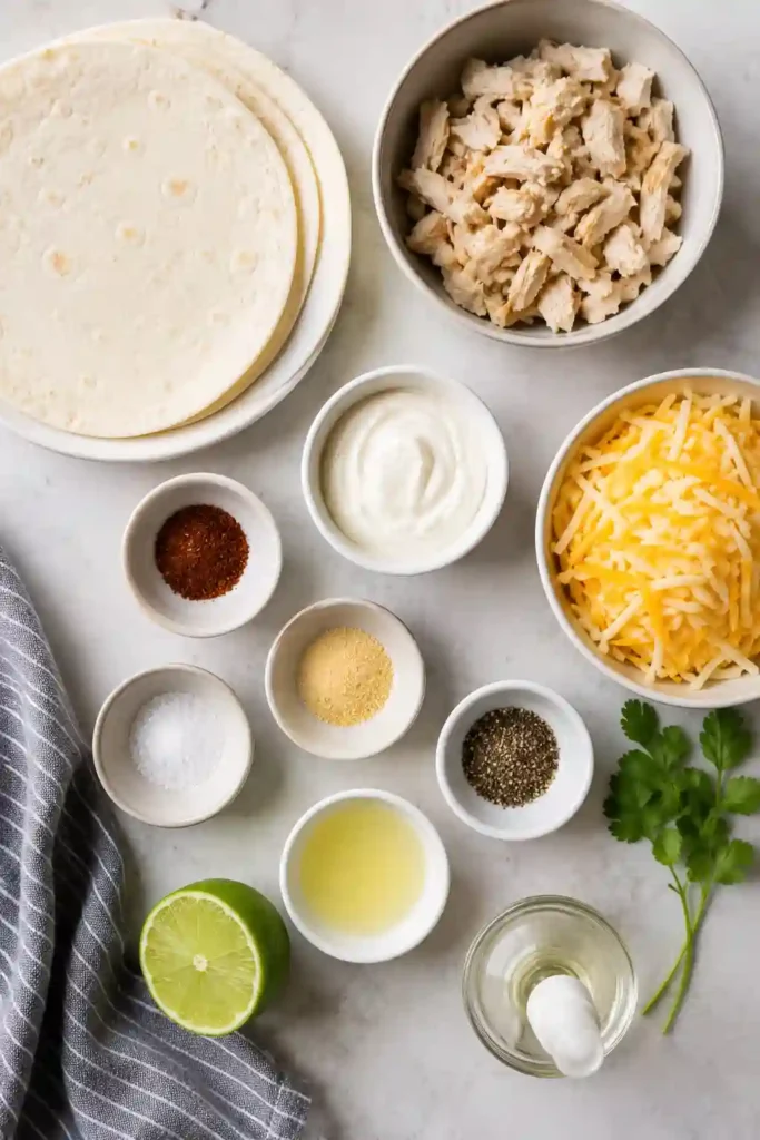 Easy homemade Air Fryer Chicken Quesadillas featuring crispy flour tortillas, creamy chili-lime sauce, shredded chicken, and melted cheese served warm.