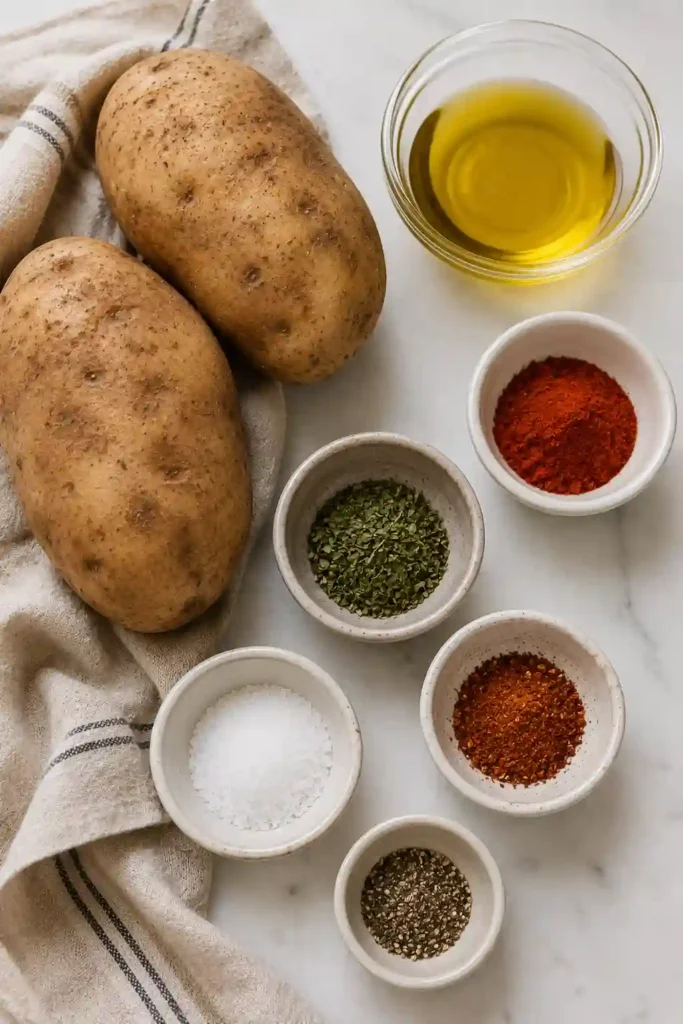 Freshly cooked Air Fryer Potato Wedges garnished with parsley and served with dipping sauces. This easy air fryer recipe creates perfectly seasoned, crispy potatoes every time.